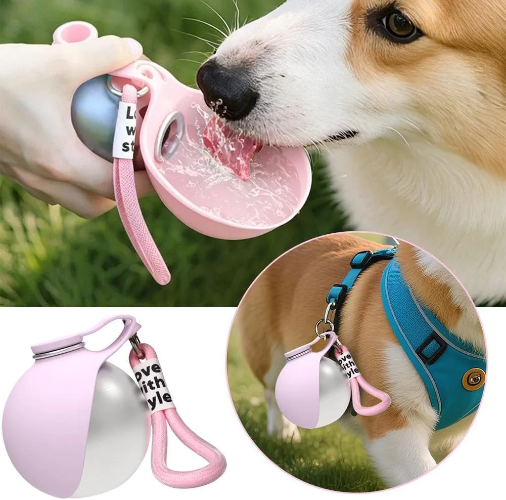 Dog drinking from Dog Water Ball foldable bowl